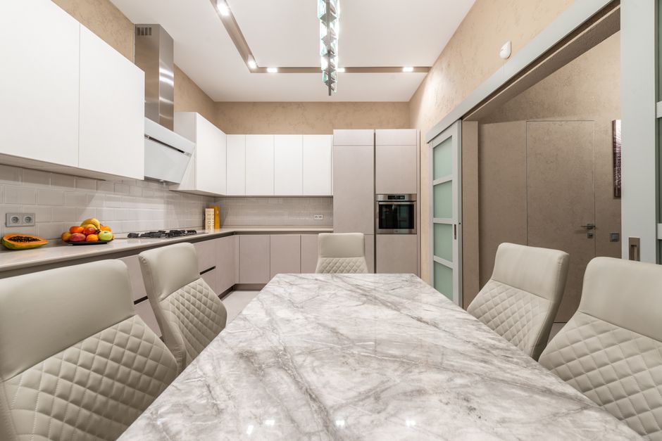 Modern luxury kitchen interior with elegant lighting